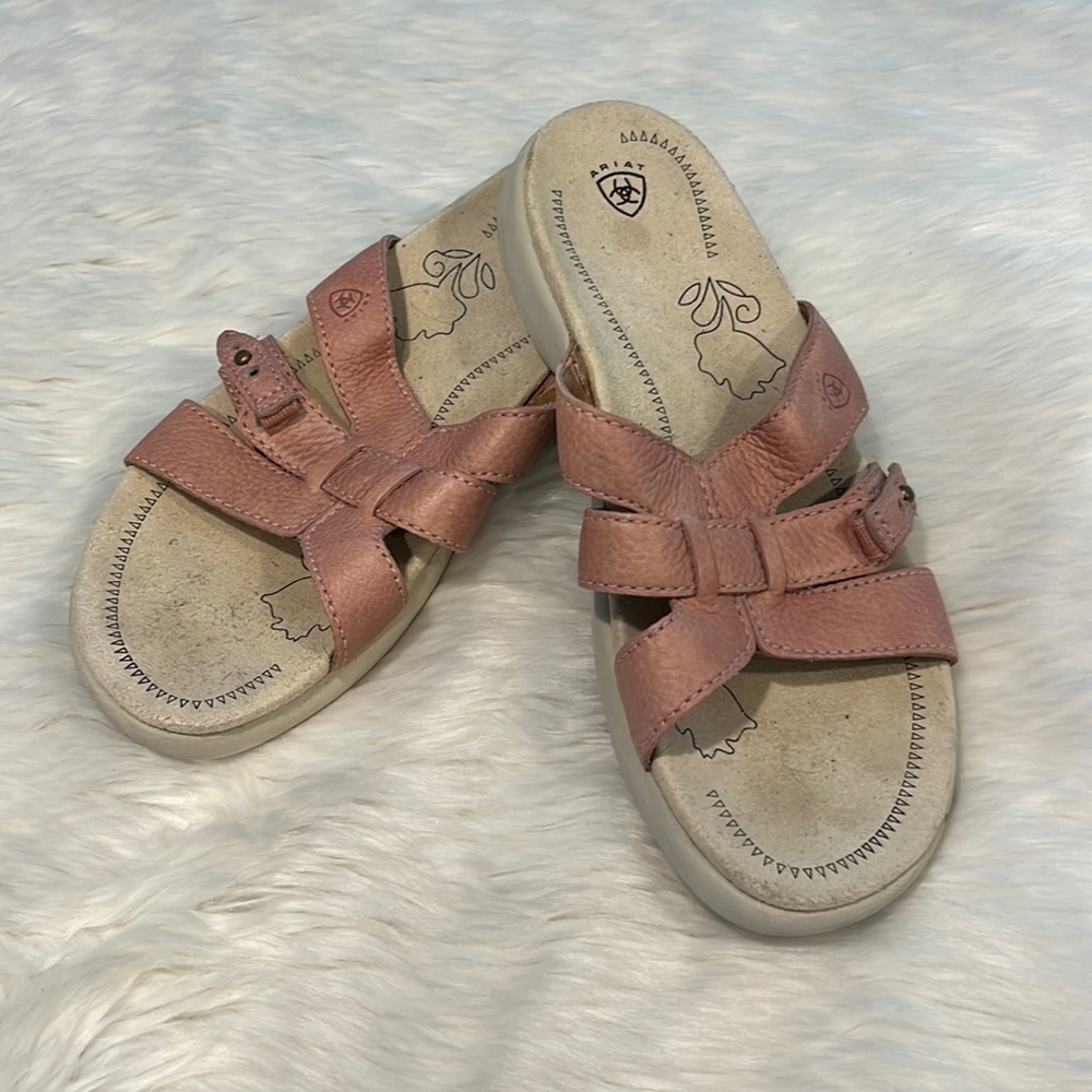 Ariat sandals shoes leather stripes red salmon women size 8B